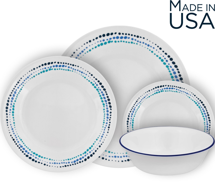 סט צלחות 24 חלקים, Ocean Blues מבית Corning Corelle תוצרת ארצות הברית