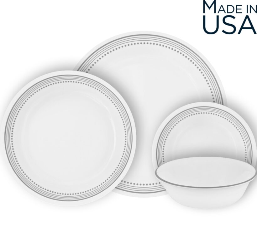 סט צלחות 24 חלקים, Mystic Gray מבית Corning Corelle תוצרת ארצות הברית