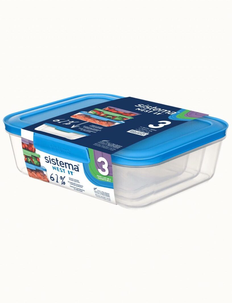 סט 3 קופסאות אחסון Nest It מבית Sistema נפחים - 600 מ'ל, 1 ליטר, 1.5 ליטר