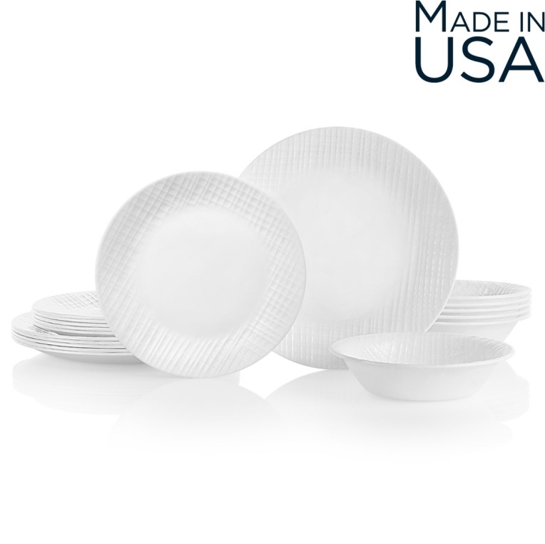 סט צלחות 12 חלקים, Linen Weave   מבית Corning Corelle תוצרת ארצות הברית