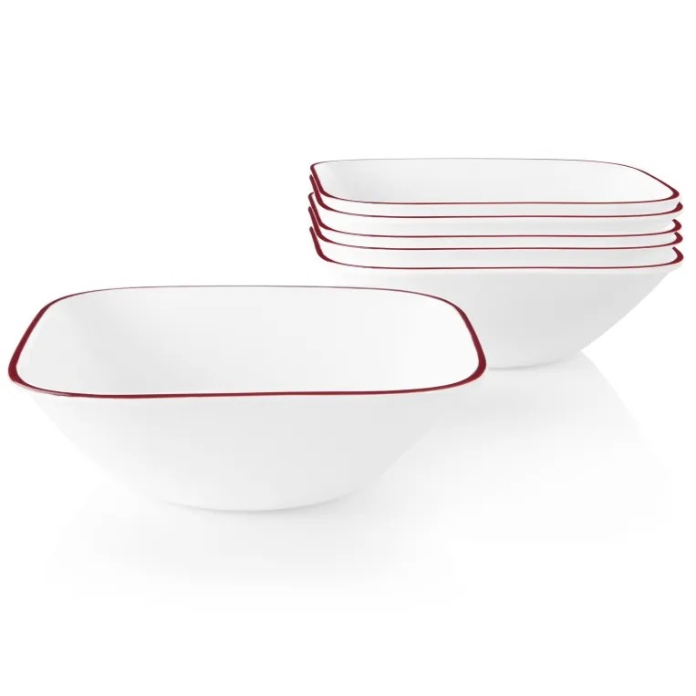 בול למרק מרובע 650 מ"ל פס אדום  מבית Corning Corelle תוצרת ארצות הברית