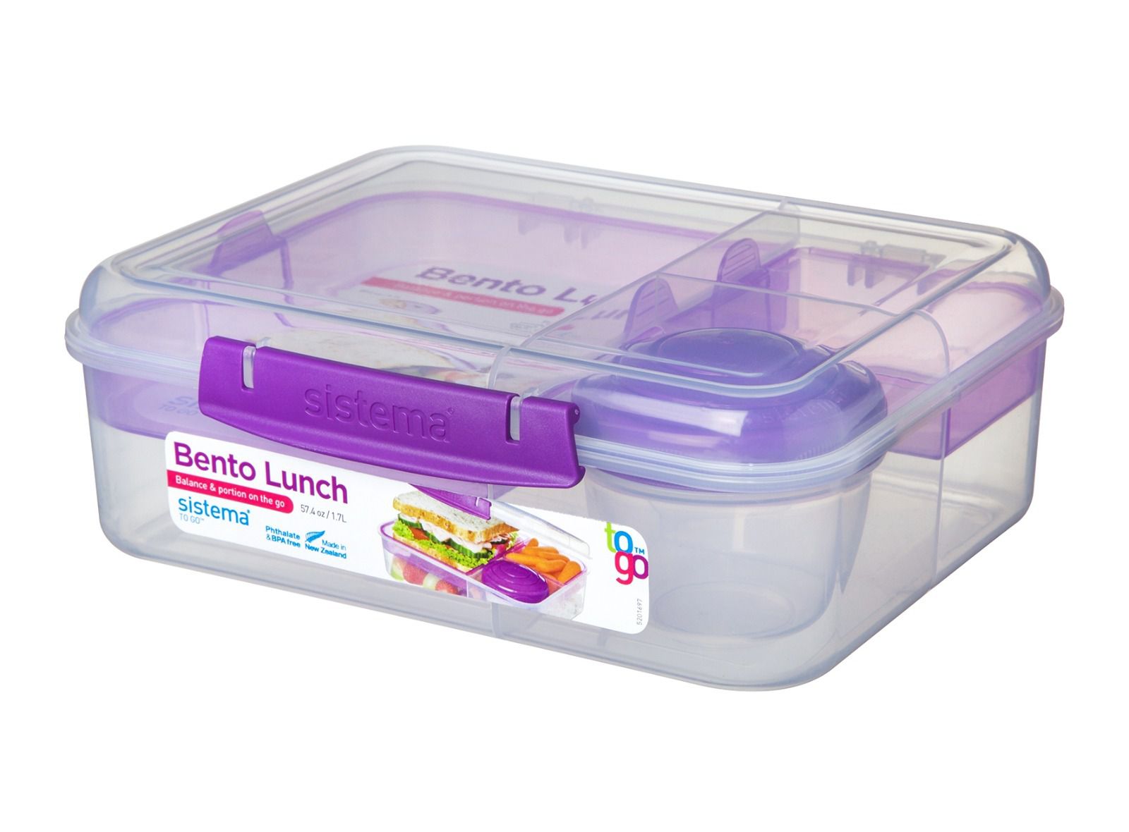 קופסת אוכל מחולקת 1.65 ליטר צבע סגול SISTEMA