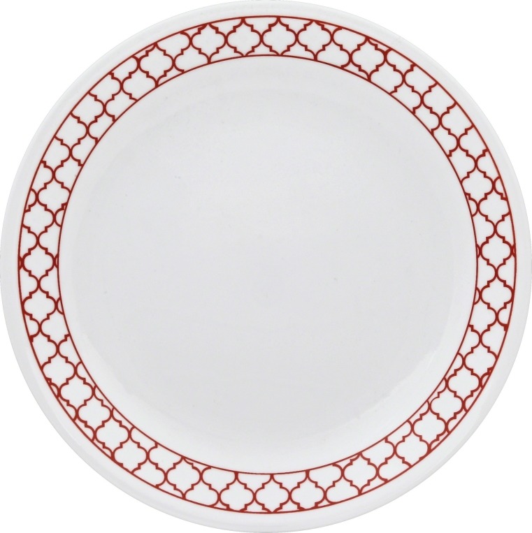 סט צלחות 12 חלקים, Crimson Trelis מבית Corning Corelle תוצרת ארצות הברית