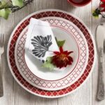צלחת מנה ראשונה 21.5 ס"מ, Crimson Trelis מבית Corning Corelle תוצרת ארצות הברית