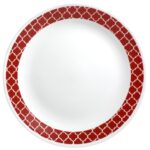 סט צלחות 12 חלקים, Crimson Trelis מבית Corning Corelle תוצרת ארצות הברית