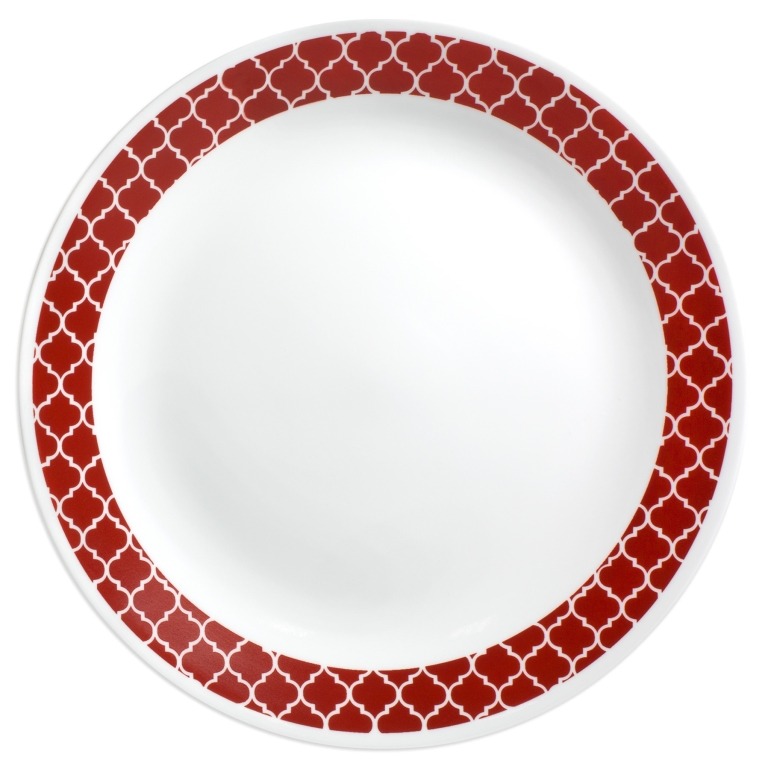 סט צלחות 12 חלקים, Crimson Trelis מבית Corning Corelle תוצרת ארצות הברית