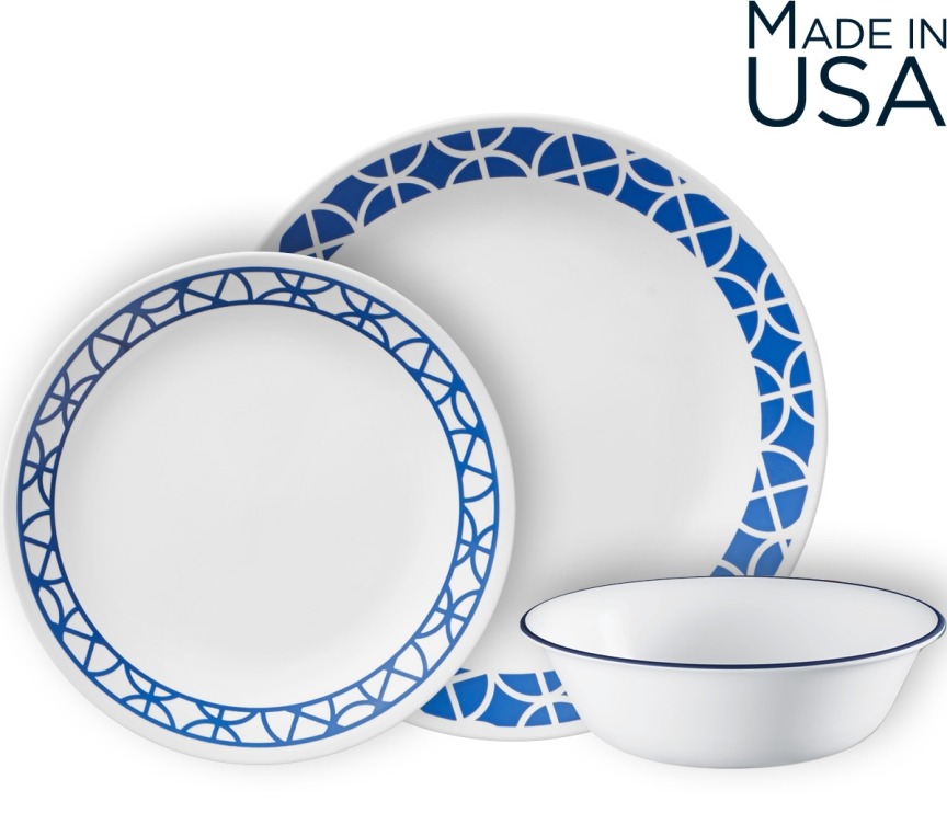 סט 12 חלקים Cobalt Circles מבית Corning Corelle תוצרת ארצות הברית