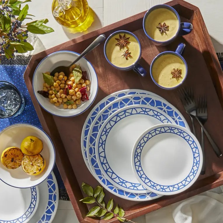 סט 12 חלקים Cobalt Circles מבית Corning Corelle תוצרת ארצות הברית