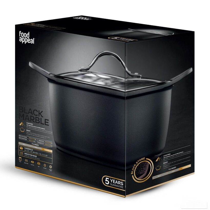 סיר 22 ס"מ גבוה 4.8 ליטר BLACK MARBLE מבית FOOD APPEAL