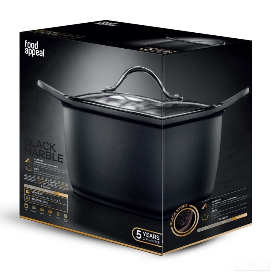 סיר 22 ס"מ גבוה 4.8 ליטר BLACK MARBLE מבית FOOD APPEAL
