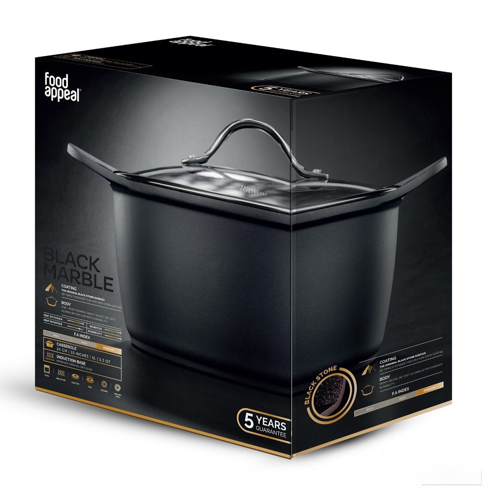 סיר 22 ס"מ גבוה 4.8 ליטר BLACK MARBLE מבית FOOD APPEAL