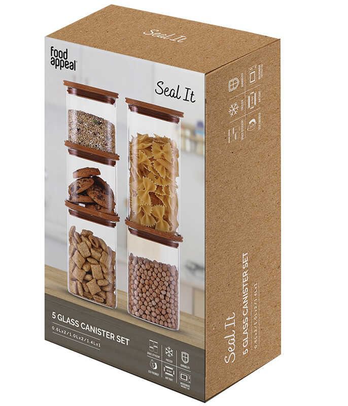 סט 5 קופסאות אחסון זכוכית Seal It מבית FOODAPPEAL