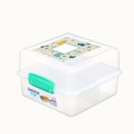 קופסת אוכל שקופה מרובעת מחולקת 1.4 ל' סוגר טורקיז מבית Sistema+מדבקת שם מעוצבת מתנה!