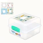 קופסת אוכל שקופה מרובעת מחולקת 1.4 ל' סוגר טורקיז מבית Sistema+מדבקת שם מעוצבת מתנה!