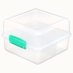 קופסת אוכל שקופה מרובעת מחולקת 1.4 ל' סוגר טורקיז מבית Sistema+מדבקת שם מעוצבת מתנה!