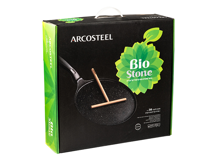 מחבת לקרפ + מקל עץ מסדרת ביו סטון מבית Arcosteel