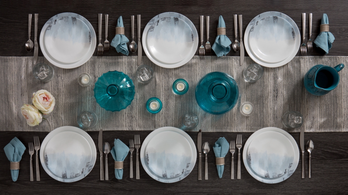 סט 12 חלקים, Tranquil Reflection מבית Corning Corelle תוצרת ארצות הברית