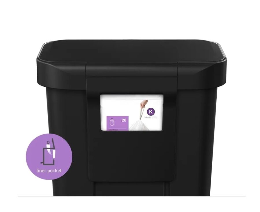 פח פלסטיק דוושה מלבני, שחור 45 ל'- simplehuman