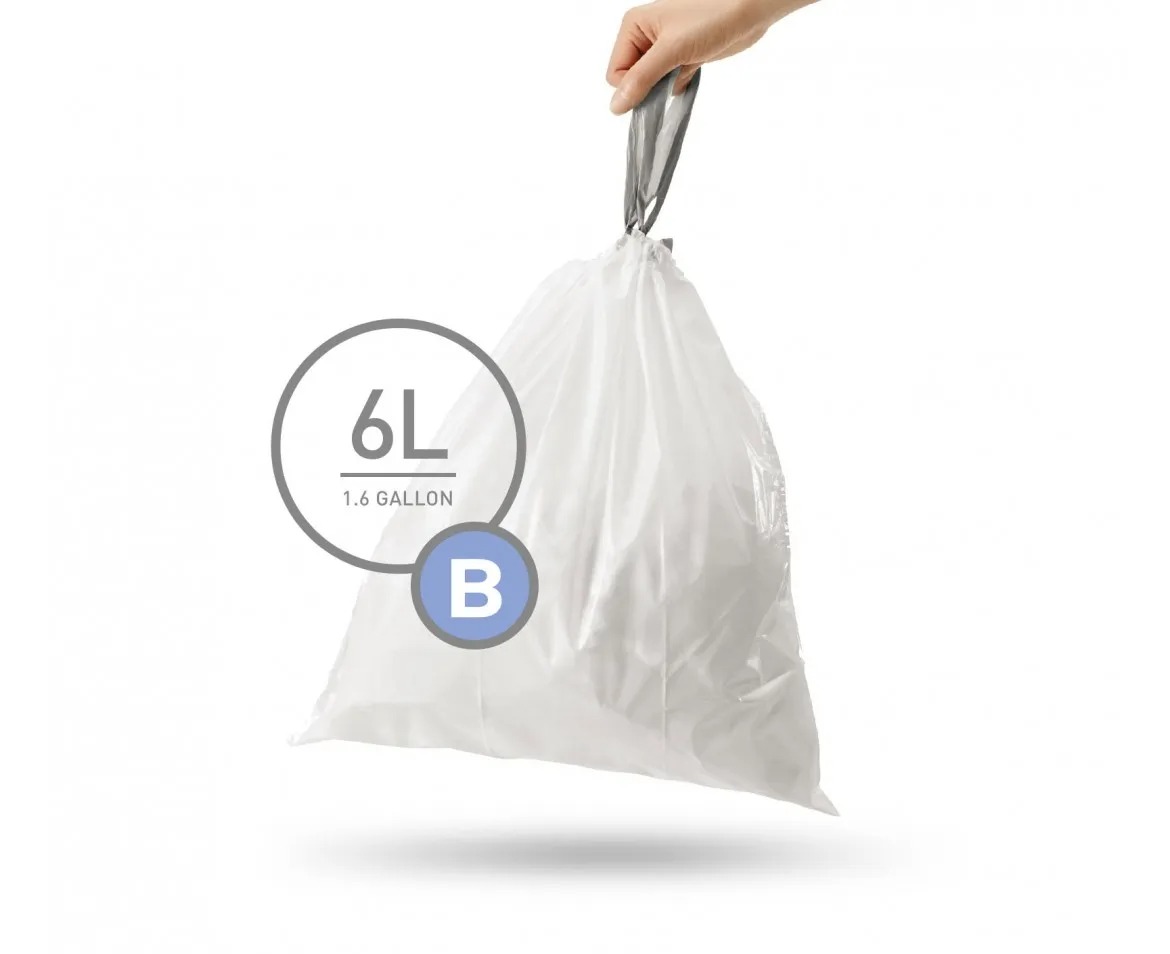 30 שקיות מסוג B, לפח 6 ל’ simplehuman