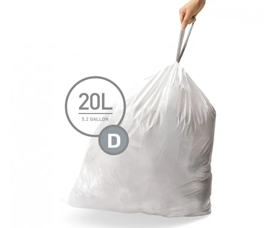 20 שקיות מסוג D, לפח 20 ל’ simplehuman