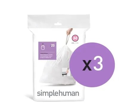 20  שקיות מסוג M, לפח 45 ל'-Simplehuman
