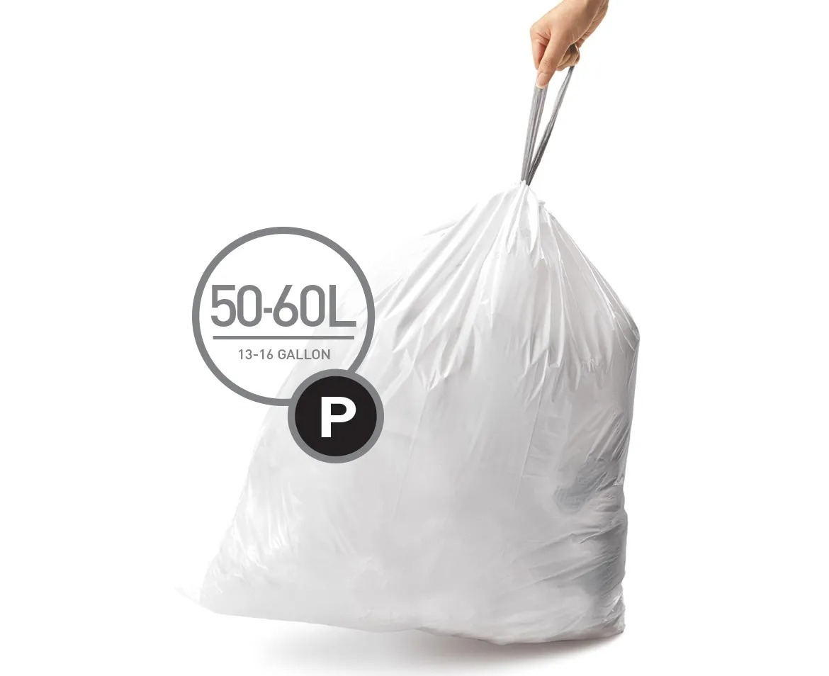 20 שקיות מסוג P, לפח 50-60 לSimplehuman