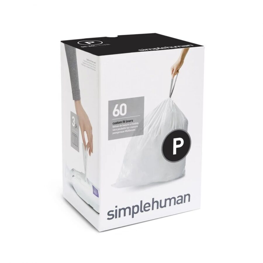 20 שקיות מסוג P, לפח 50-60 לSimplehuman
