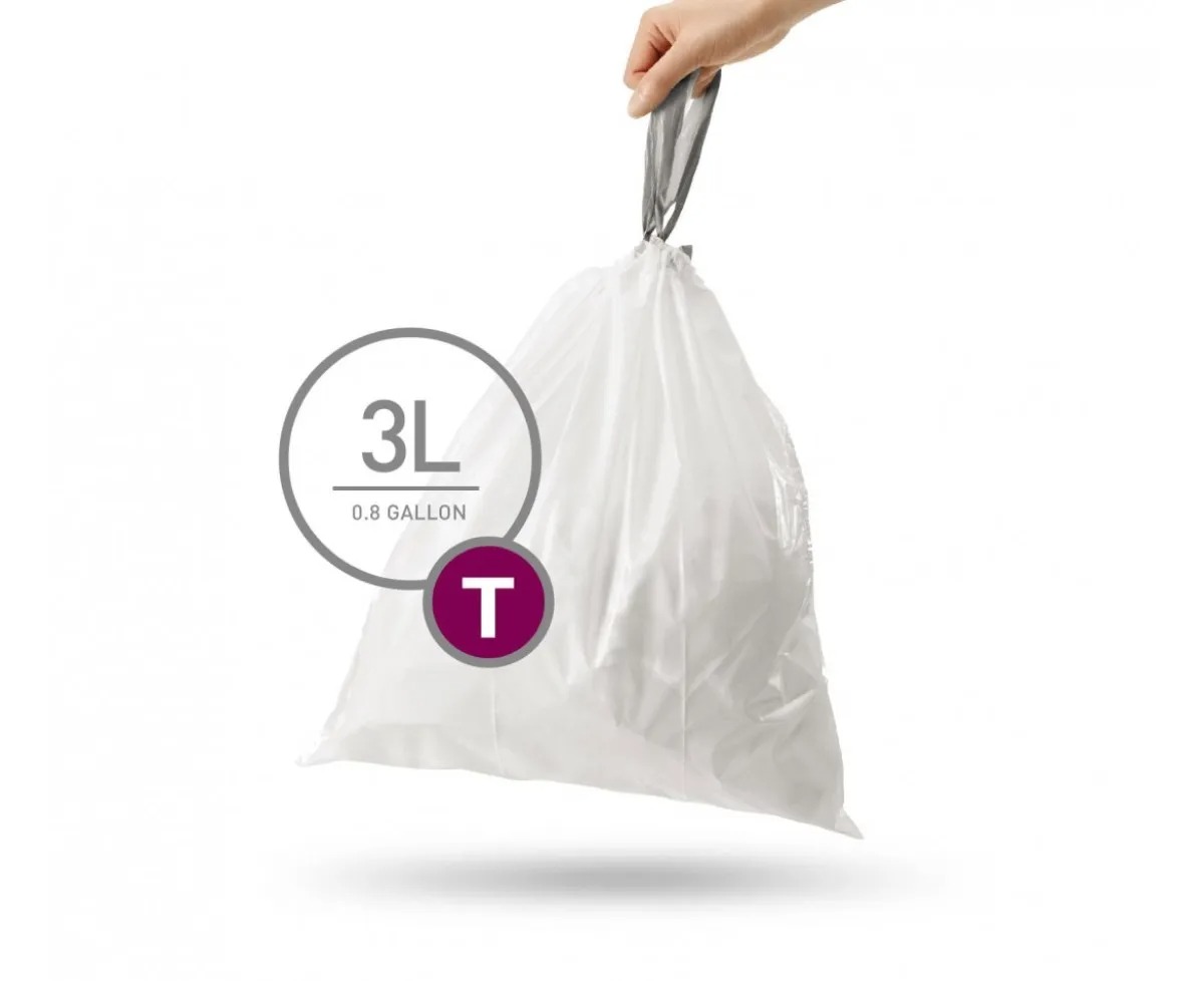 40 שקיות מסוג T, לפח 3 ל’ simplehuman