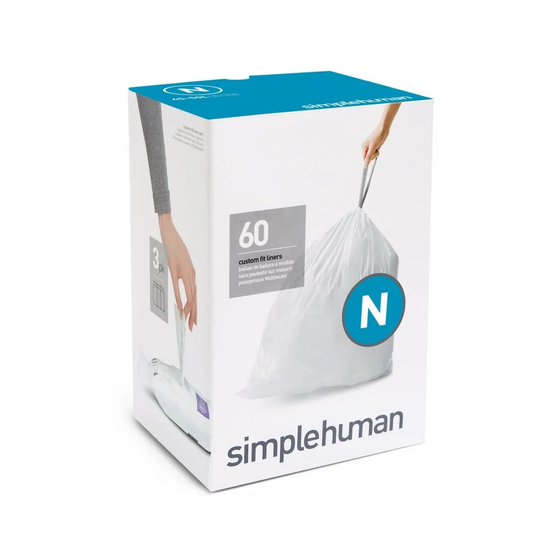 20 שקיות מסוג N, לפח 45-50 ל'-simplehuman