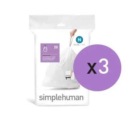 20 שקיות מסוג N, לפח 45-50 ל'-simplehuman