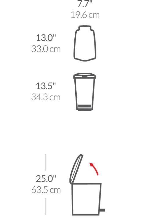 פח פלסטיק דוושה צר, שחור 10 ל' simplehuman