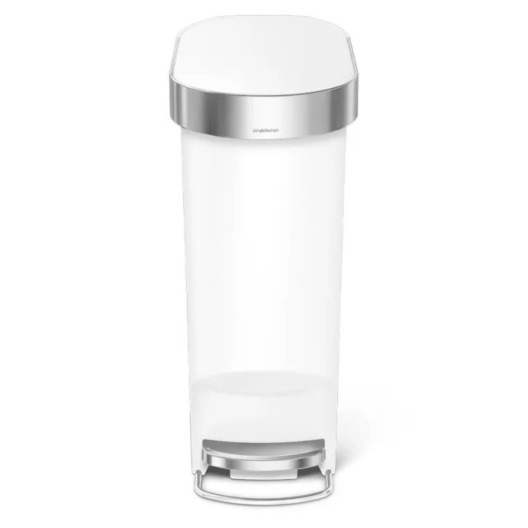 פח פלסטיק דוושה צר, לבן 40 ל' simplehuman
