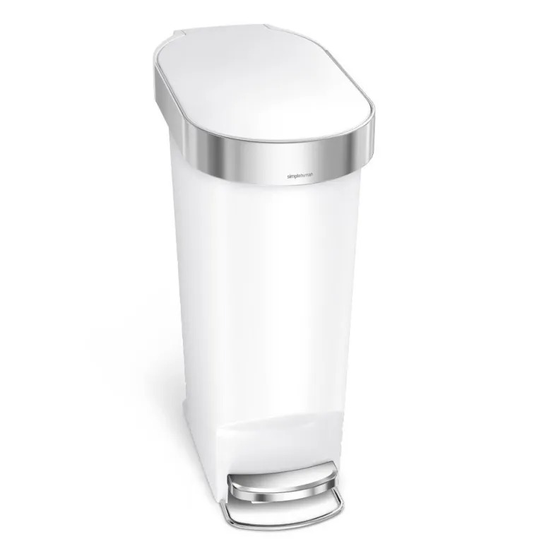 פח פלסטיק דוושה צר, לבן 40 ל' simplehuman