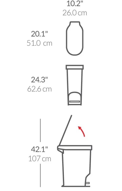 פח פלסטיק דוושה צר, לבן 40 ל' simplehuman
