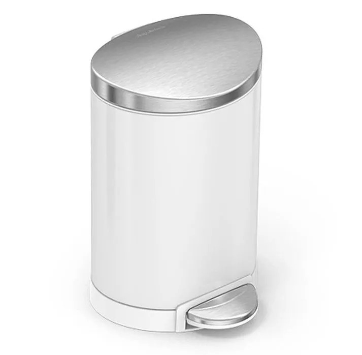 פח דוושה לבן,חצי עגול,נירוסטה 6 ל' simplehuman