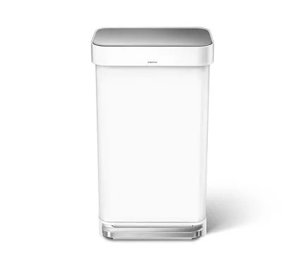 פח לבן מלבני נירוסטה, דוושה רחבה 45 ל' simplehuman