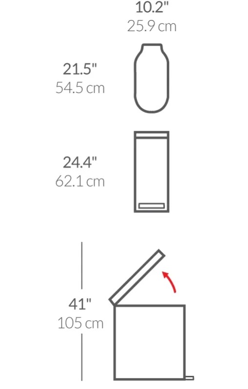 פח דוושה צר, נירוסטה 45 ל' simplehuman