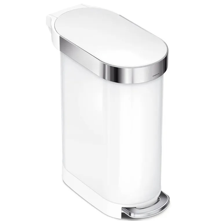 פח דוושה צר נירוסטה, לבן 45 ל’ simplehuman