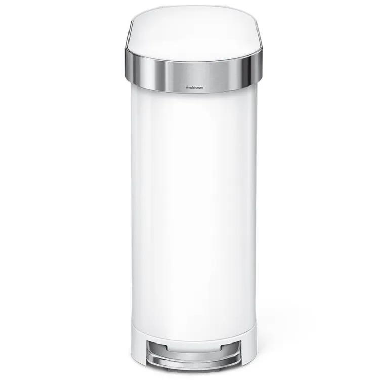 פח דוושה צר נירוסטה, לבן 45 ל' simplehuman