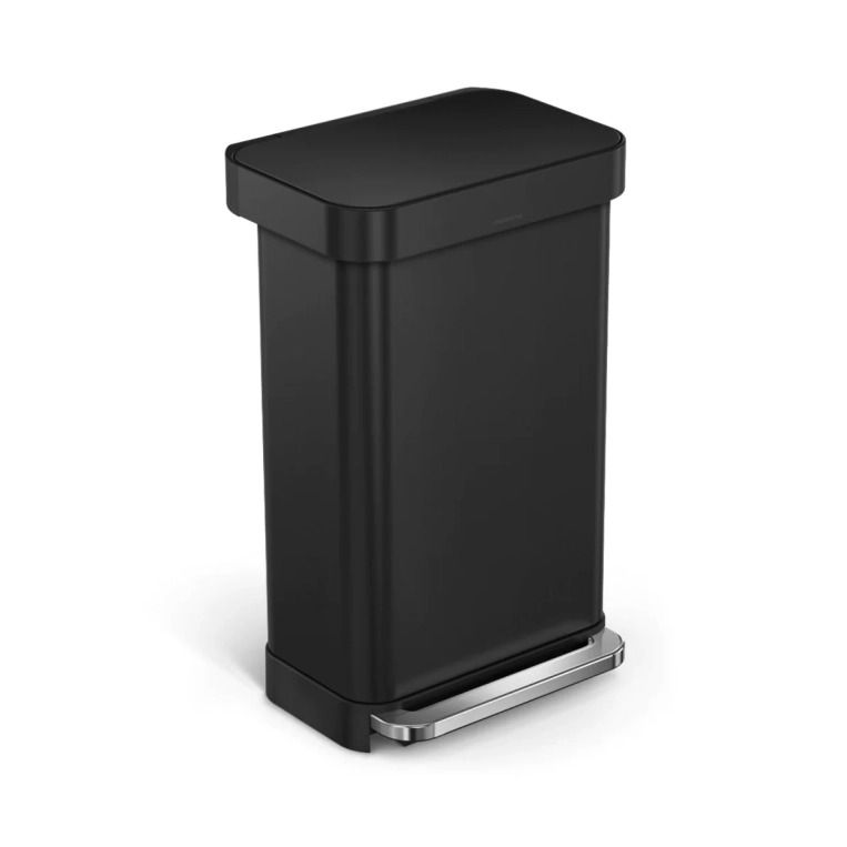 פח  מלבני נירוסטה,שחור מאט,דוושה רחבה 55 ל'  simplehuman