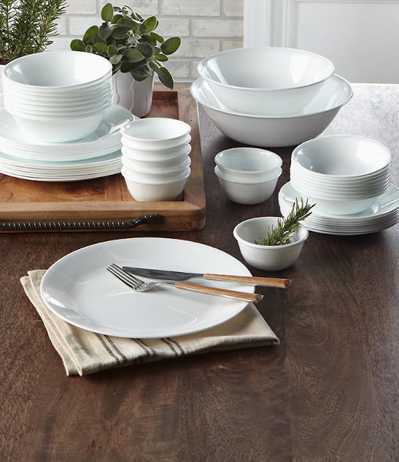 סט 18 חלקים פסטה לבן חלק  מבית Corning Corelle תוצרת ארצות הברית