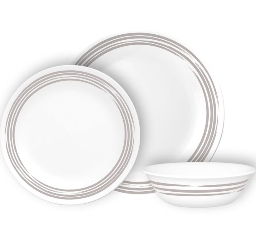 סט צלחות 18 חלקים, Brushed Silver קורנינג, תוצרת ארה”ב