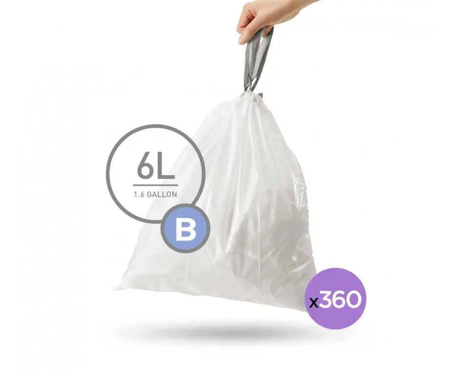 360 שקיות מסוג B, לפח 6 ל’ simplehuman