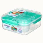 קופסת אוכל מחולקת צבע טורקיז-שקוף 1.25 ל' עם מיכל תוספות בצבעים מבית SISTEMA