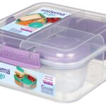 קופסת אוכל מחולקת צבע סגול-שקוף 1.25 ל' עם מיכל תוספות בצבעים מבית SISTEMA