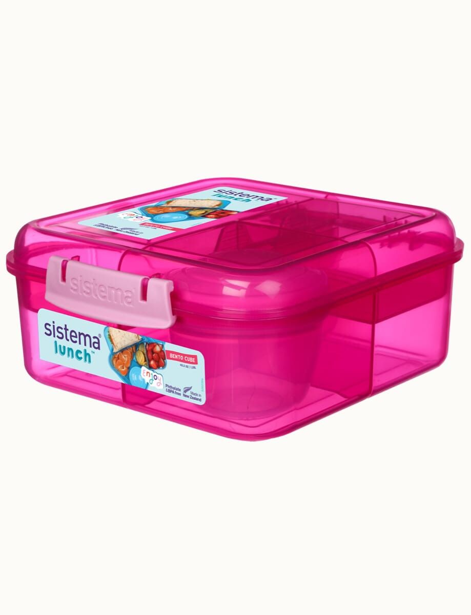 קופסת אוכל מחולקת צבע ורוד 1.25 ל’ עם מיכל תוספות בצבעים מבית SISTEMA