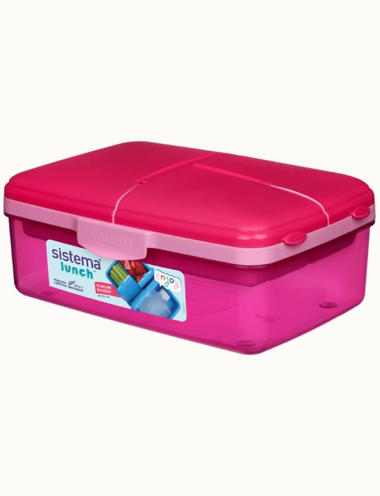 קופסת אוכל מחולקת  צבע ורוד 1.5 ל' +בקבוק מבית SISTEMA