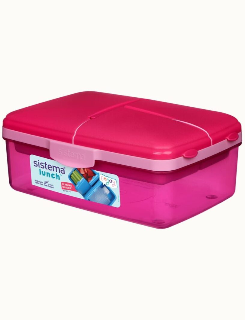 קופסת אוכל מחולקת  צבע ורוד 1.5 ל' +בקבוק מבית SISTEMA