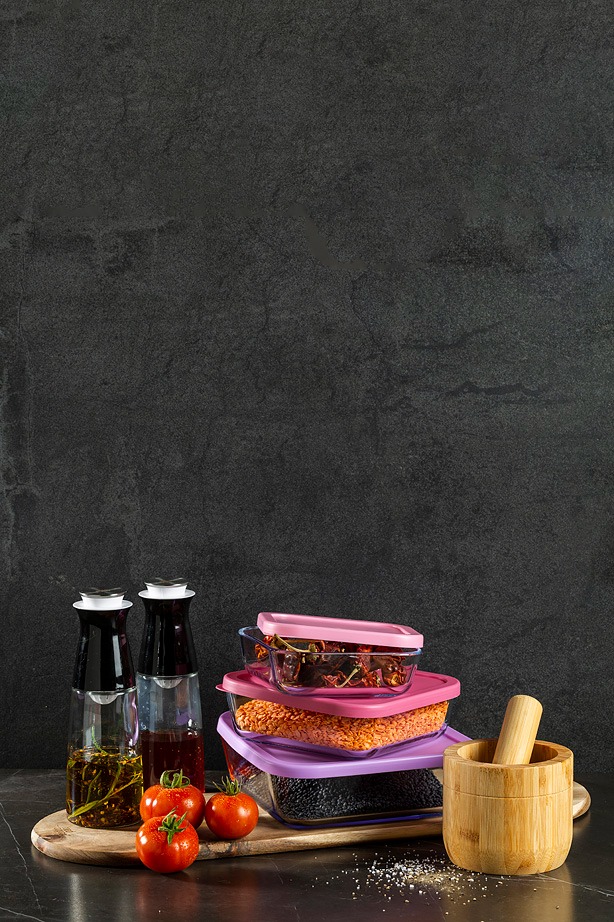 סט אחסון זכוכית 3 חל' מרובע מכסה סיליקון COOK & STORE מבית FOODAPPEAL