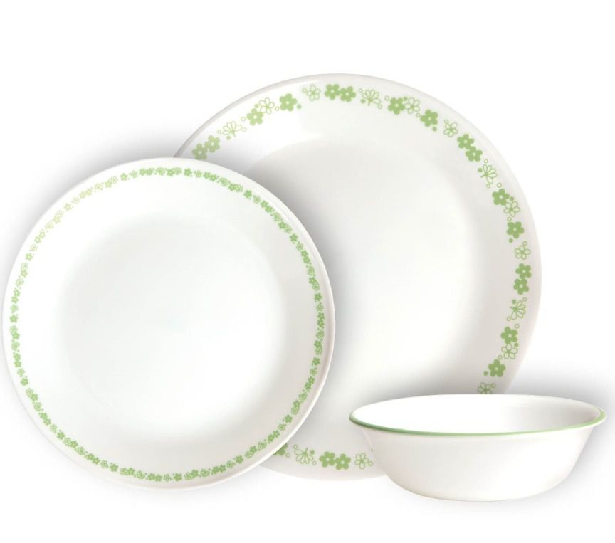 סט צלחות 18 חלקים, Spring Blossom Green מבית  Corning Corelle תוצרת ארצות הברית